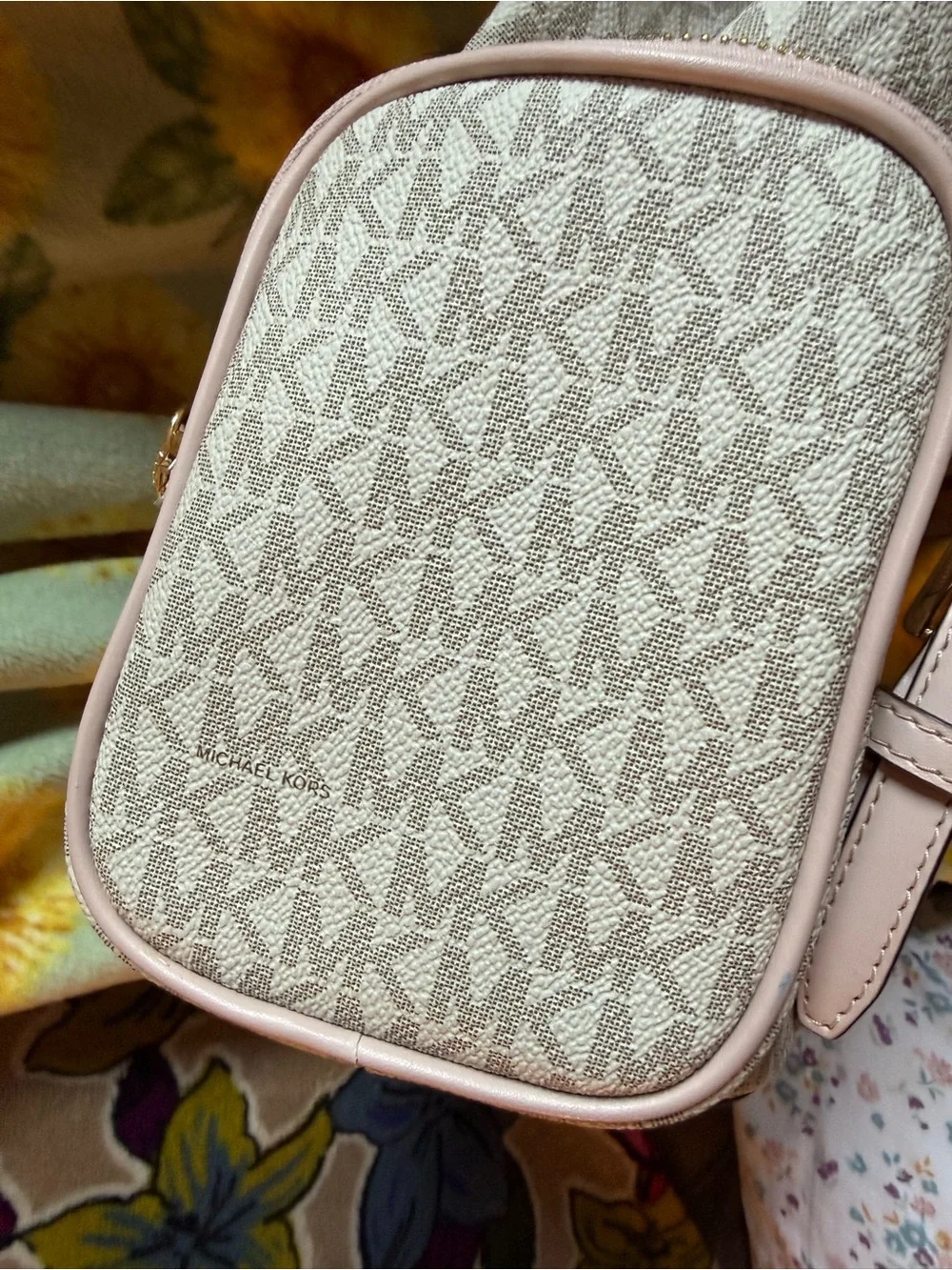 Michael Kors Light Pink MK Logo Backpack with Gold Chain Detail